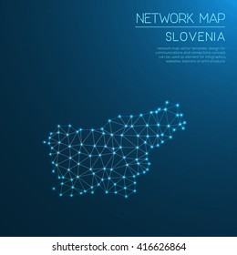 Abstract polygonal Slovenia network map design with glowing dots and lines. Map of Slovenia networks. Vector illustration.