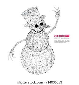 Abstract polygonal snowman with texture of starry sky or space universe. Vector illustration consisting of polygons, points and lines isolated on white background