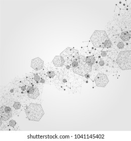 Abstract Polygonal Space Background with Connecting Dots and Lines. Connection science. Vector illustration