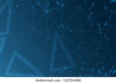 Abstract polygonal space. Background with connecting dots and lines. Binary computer code. Futuristic cyberspace with digital code. Graphic concept for your design