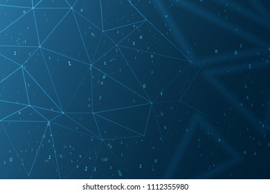 Abstract polygonal space. Background with connecting dots and lines. Binary computer code. Futuristic cyberspace with digital code. Graphic concept for your design