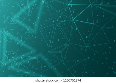 Abstract polygonal space. Background with connecting dots and lines. Binary computer code. Futuristic cyberspace with digital code. Graphic concept for your design