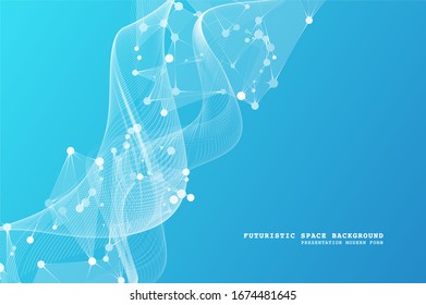 Abstract polygonal space. Background with connecting dots and lines. Abstract wave of particles. Digital particles grid virtual reality.  Graphic concept for your design