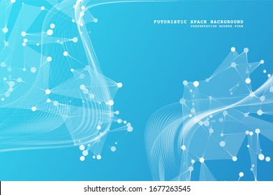 Abstract polygonal space. Background with connecting dots and lines. Abstract wave of particles. Digital particles grid virtual reality.  Graphic concept for your design