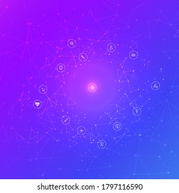 Abstract polygonal space. Background with connecting dots and lines. Digital particles grid virtual reality. Graphic concept for your design