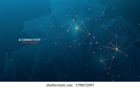 Abstrakter polygonaler Raum. Hintergrund mit Verbindungspunkten und Linien. Konzept der künstlichen Intelligenz-Technologie. Digitales Innovationskonzept für Ihr Design.