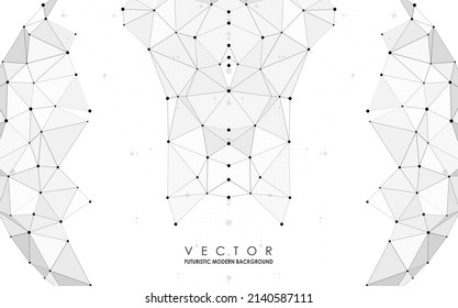 Resumen del espacio poligonal. Fondo con puntos y líneas de conexión. Concepto gráfico para su diseño