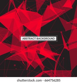 Abstract Polygonal Space Black Background with Red Connecting Shapes, Lines and Circles | Futuristic Vector Illustration