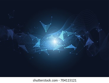 Abstract Polygonal Space Blue Background with Connecting. Vector Illustration