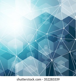 Abstract polygonal space blue hexagonal background with connecting dots and lines. Vector illustration