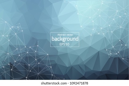 Abstract Polygonal Space with Connecting Dots and Lines on blue screen vector