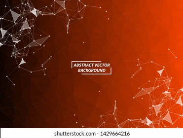 Abstract Polygonal Space Dark Background with Orange Connecting Dots and Lines , Futuristic Design.