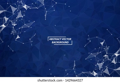 Abstract Polygonal Space Dark Background with Multi Blue Connecting Dots and Lines , Futuristic Design.