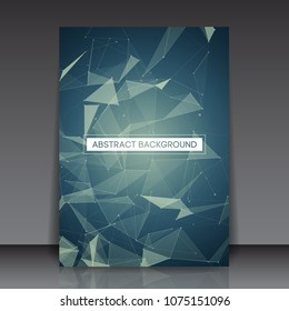 Abstract Polygonal Space Flyer Template -Blue Background with Bright Low Poly Connecting Dots and Lines - Connection Structure - Futuristic Vector Design
