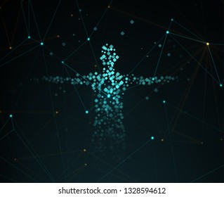 Abstract polygonal space. Global network graphic concept. Human body with molecules