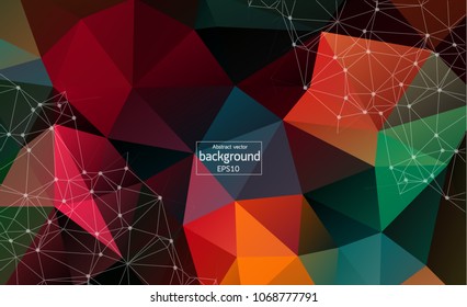 Abstract polygonal space low poly dark background with connecting dots and lines. Connection structure. Vector science background. Polygonal vector background. Futuristic HUD background.