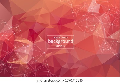 Abstract polygonal space low poly bright red background with connecting dots and lines. Connection structure. Vector science background. Polygonal vector background. Futuristic HUD background.Techno.