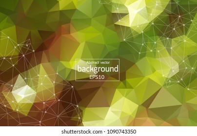 Abstract polygonal space low poly dark background with connecting dots and lines. Connection structure. Vector science background. Polygonal vector. Green