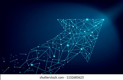 Abstract Polygonal Space Low Poly Arrow Connect Dot Line. Pointer Connection Structure. Futuristic Fast Growing Increase Profit Business Investment Trend Finance Graph Motion Vector Illustration