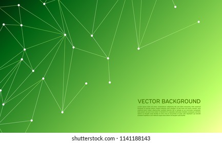 Abstract polygonal space low poly dark background with connecting dots and lines. Connection structure. Vector science background. Polygonal vector. Green