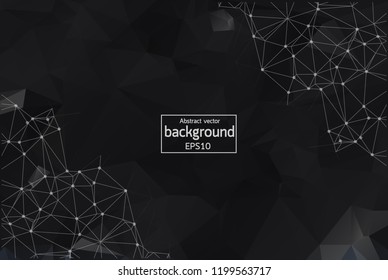 Abstract polygonal space low poly dark background with connecting dots and lines. Connection structure. Vector science background. Polygonal vector background. Futuristic HUD background.