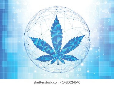 Abstract polygonal space low poly earth  wave beam with connecting dots and lines. Cardio cannabis medical  blue sky background design.
