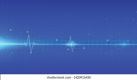 Abstract polygonal space low poly dark Heart wave beam with connecting dots and lines. blue sky background design.