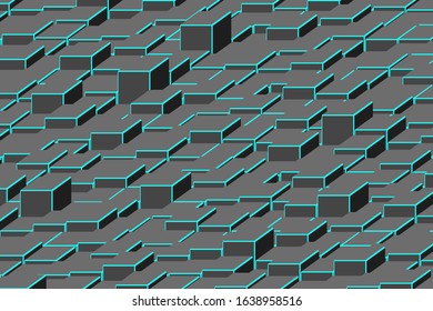 Abstract polygonal space low poly dark cube background with shining lines.  Cube structure. 3d rendering