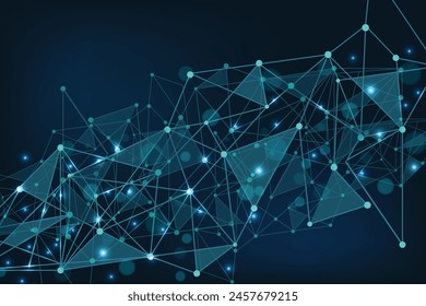 Abstractas espacio poligonal de fondo bajo poli oscuro con puntos y líneas de conexión. Estructura de conexión. formación en ciencias del Vector