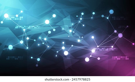 Abstractas espacio poligonal bajo poli fondo oscuro con puntos y líneas de conexión