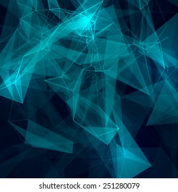 Abstract polygonal space low poly dark background with connecting dots and lines.  Connection structure. Vector science background. Polygonal vector background. Futuristic HUD background. 