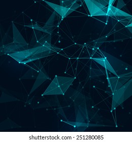 Abstract polygonal space low poly dark background with connecting dots and lines.  Connection structure. Vector science background. Polygonal vector background. Futuristic HUD background. 