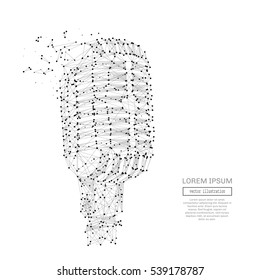 Abstract polygonal space low poly microphone with connecting dots and lines. Wireframe vintage microphone connection structure. Futuristic Vector Illustration.