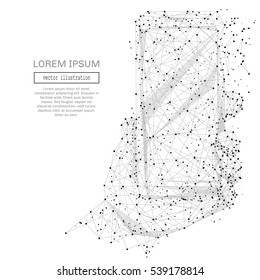 Resumo espaço poligonal baixo poli Smartphone na mão com pontos de conexão e linhas. Estrutura de conexão Wireframe Smartphone. Ilustração vetorial futurista.