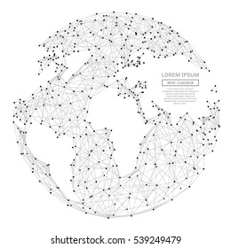 Abstract polygonal space low poly planet Earth with connecting dots and lines. Wireframe Earth connection structure. Futuristic Vector Illustration.