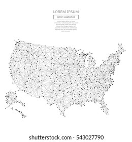 Abstract polygonal space low poly USA map with connecting dots and lines. Wireframe USA connection structure. Futuristic Vector Illustration.