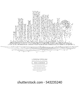 Abstract polygonal space low poly Megalopolis with connecting dots and lines. Wireframe big city connection structure. Futuristic Vector Illustration.