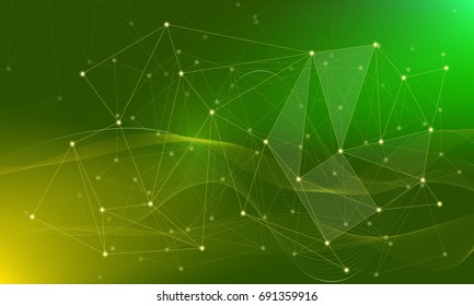 Abstract polygonal space low poly dark background with connecting dots and lines. Connection structure. Vector science background. Polygonal vector. Green