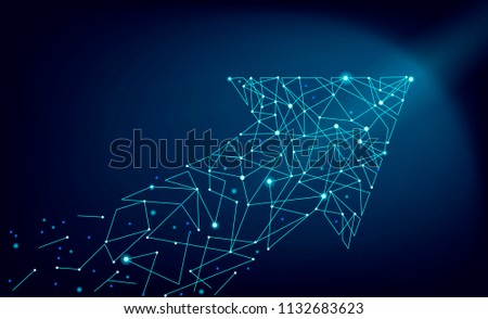 Abstract polygonal space low poly arrow connect dot line. Pointer connection structure. Futuristic fast growing increase profit business investment trend finance graph motion vector illustration