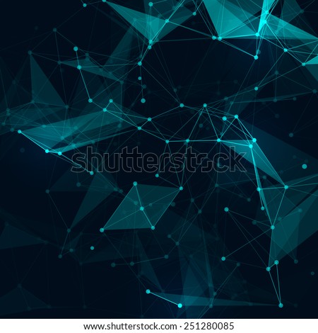 Abstract polygonal space low poly dark background with connecting dots and lines.  Connection structure. Vector science background. Polygonal vector background. Futuristic HUD background. 