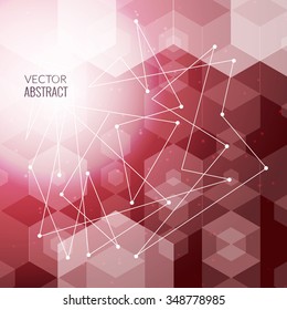 Abstract polygonal space red hexagonal background with connecting dots and lines. Vector illustration