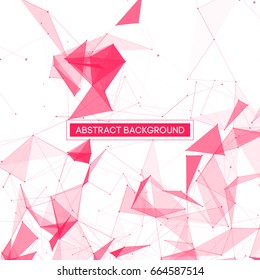 Abstrakter Polygonalraum - weißer Hintergrund mit rosafarbenen Low-Poly-Verbindungspunkten und -Linien - Verbindungsstruktur - futuristisches Vektordesign
