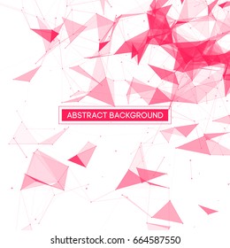 Abstract Polygonal Space - White Background with Pink Low Poly Connecting Dots and Lines - Connection Structure - Futuristic Vector Design