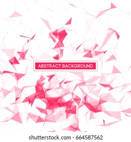 Resumen de espacio poligonal - Fondo blanco con puntos y líneas rosados de baja polinización - Estructura de conexión - Diseño vectorial futurista