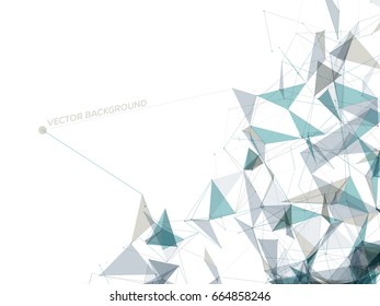 Abstract Polygonal Space - White Background with Grey and Blue Low Poly Connecting Dots and Lines - Connection Structure - Futuristic Vector Design
