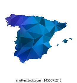 Abstract polygonal Spain map. Vector low poly blue color map geometric shape texture. Vector illustration.
