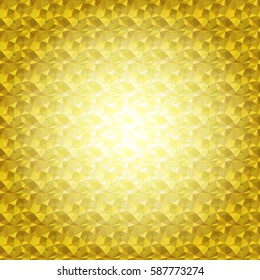 Abstract polygonal sparkling gemstone surface, cut glass. Vector illustration of crystal surface in low poly style for background. Picture made of triangles in yellow colors.