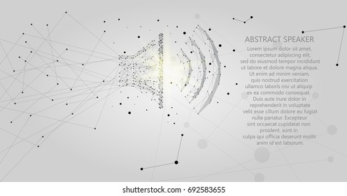 Abstract polygonal speaker from lines and dots on a white background with a sunlight flare. Can be used in business presentations.