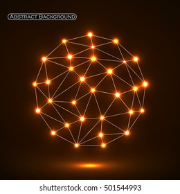 Abstract polygonal sphere with glowing dots, network connections. Futuristic technology style