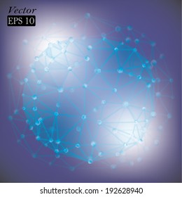 Abstract polygonal sphere with glowing vertices in form of hexagons. Conceptual metaphor for science and technology.